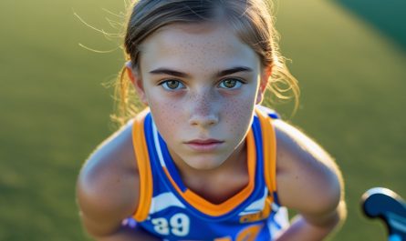 Girl wearing field hockey pinnie